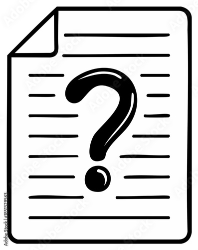 Hand drawn document with a question mark symbol and lines of text