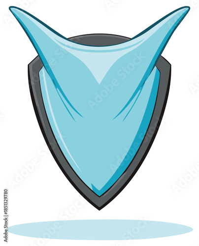 Blank shield and light blue banner template for a family crest or gaming clan logo illustration