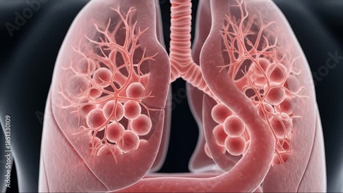 Detailed visualization of human lung anatomy highlighting airway structure and alveoli function in