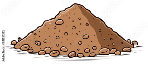 Illustration of a pile of brown soil with pebbles and rough texture