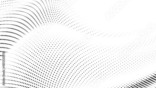 Dynamic abstract halftone dot pattern with sweeping wave curves forming futuristic background texture for creative branding, digital art, posters and modern layouts Vector Illustration