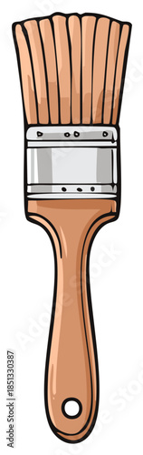 A single classic wooden handled paintbrush with silver ferrule and natural bristles ready for use