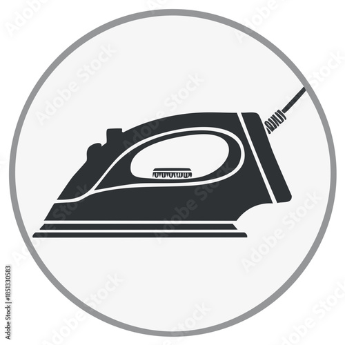 Modern steam iron appliance icon with cord for laundry and garment care