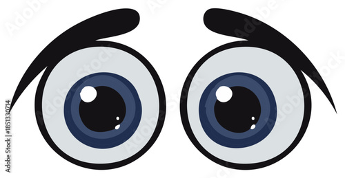 Cartoon Eyes with Blue Iris and Expressive Eyebrows, Vector Illustration