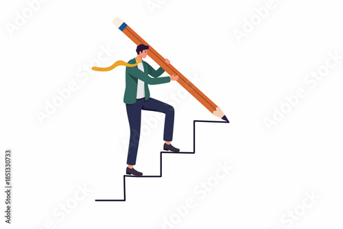 Determined worker building their own steps with great dedication moves confidently towards their goals.