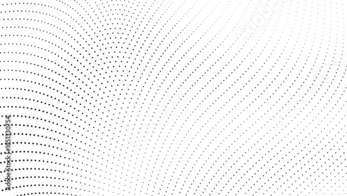 Minimal abstract halftone dotted curve pattern forming smooth flowing wave background with clean modern texture for creative layouts, digital media and branding visuals Vector Illustration