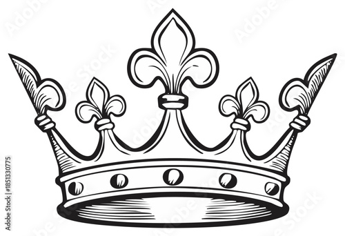 Classic Fleur De Lis Royal Crown Symbol Black and White Illustration