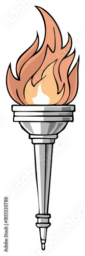 Illustration of flaming torch in silver with stylized design, cartoon style.