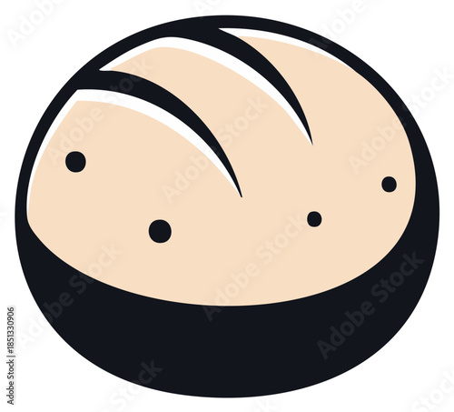 Stylized round loaf of bread with three scoring lines and dark base illustration