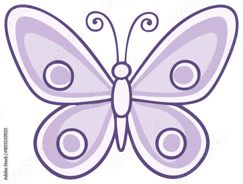 Stylized purple butterfly illustration with outline and simple spots for children or whimsical designs
