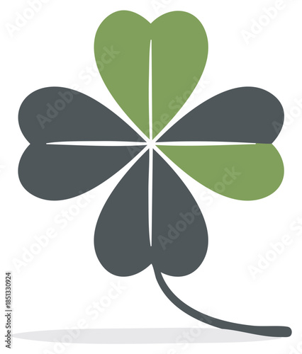Four leaf clover with alternating green and grey petals and a subtle shadow.
