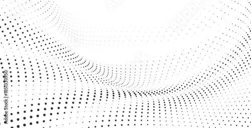 Dynamic abstract halftone dotted wave composition with deep curved motion forming elegant modern background texture for digital artwork, creative layouts and branding projects Vector Illustration