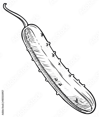 Engraving Style Black and White Cucumber Illustration Organic Vegetable Healthy Food Ingredient