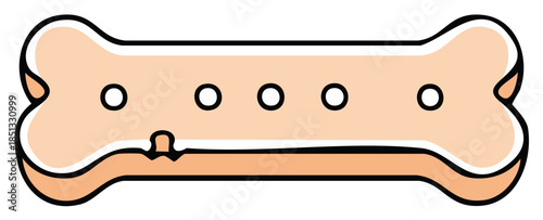 Simple vector illustration of a light orange dog bone with small holes and a bite mark