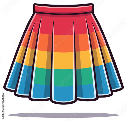 Pleated rainbow skirt with black outline and a shadow below