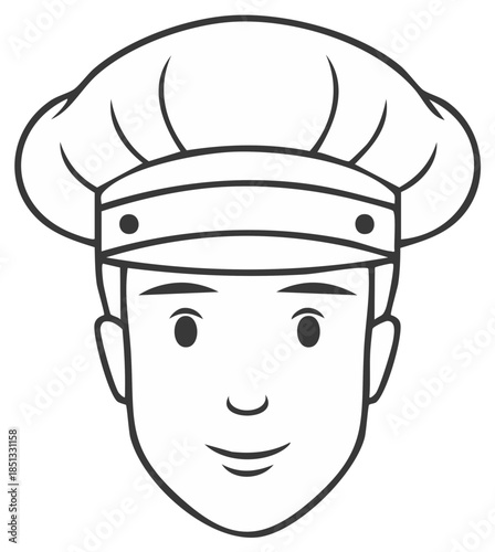 Happy Professional Male Chef in Toque Hat Outline Icon Vector Illustration