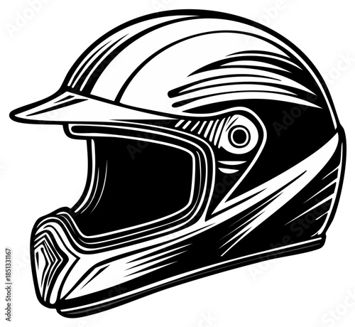 Motocross Helmet Black and White Graphic Illustration for Protection and Racing