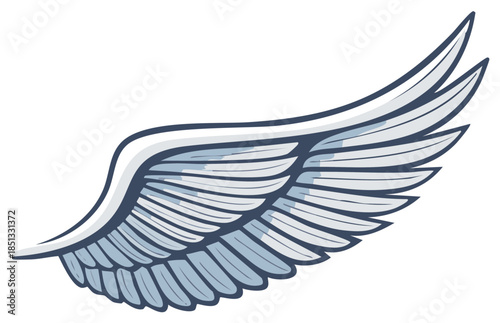Elegant stylized white and blue single wing illustration symbolizing freedom flight and heavenly aspiration