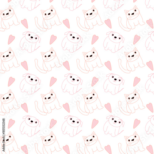 Pattern con cani, gatti e cuori rosa