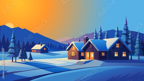 Landscape, winter, snow panorama, background, nature, trees, spruce, coniferous trees, thawed areas, houses, sky, scenery, frost, freshness, relaxation, snow, mountain, cold, mountains, forest, ice, t