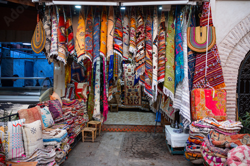 Detailed view of a local market with colorful crafts and souvenirs Marrakesh,  Morocco