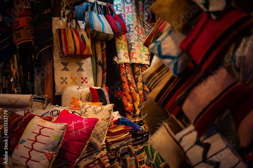 Detailed view of a local market with colorful crafts and souvenirs Marrakesh,  Morocco