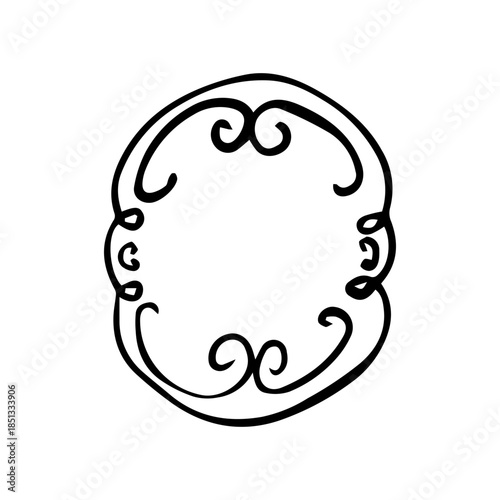 Hand Drawn Ornate Scroll Frame. Minimalist Vintage Swirl Border Line Art Vector