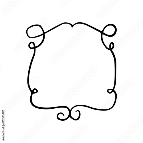 Hand Drawn Ornate Scroll Frame. Minimalist Vintage Swirl Border Line Art Vector