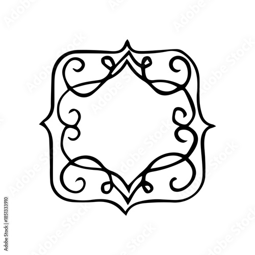 Hand Drawn Ornate Scroll Frame. Minimalist Vintage Swirl Border Line Art Vector