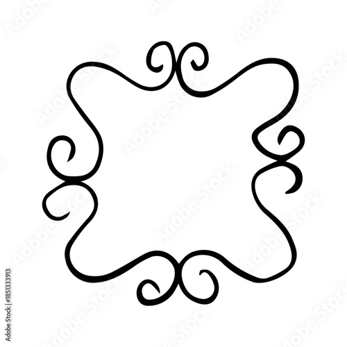 Hand Drawn Ornate Scroll Frame. Minimalist Vintage Swirl Border Line Art Vector
