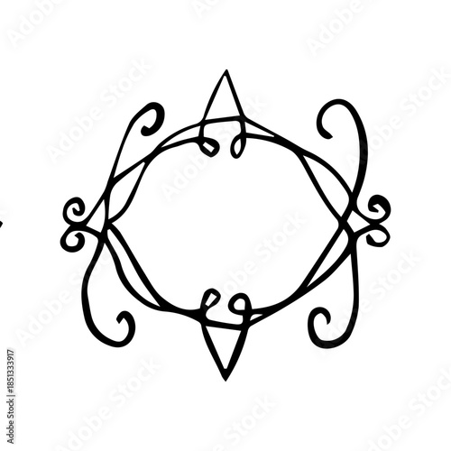 Hand Drawn Ornate Scroll Frame. Minimalist Vintage Swirl Border Line Art Vector