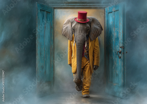 Majestic Elephant in Warm Sunlit Painterly Portrait