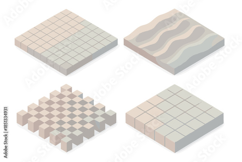 Pastel Geometric Harmony. Isometric vector illustration set Parametric Shadow Field: seamless grid, procedural lighting, cubic