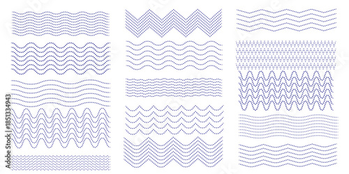 Set of corrugated dot waves, line flat vector wriggle decoration, vawes line set
