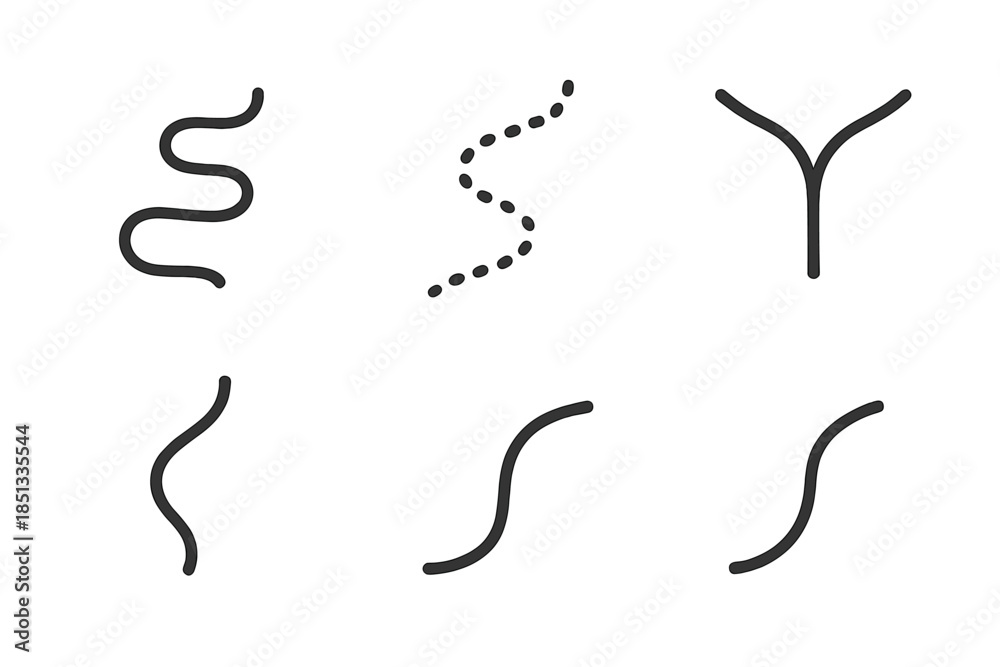 Fototapeta premium Path Line Icons. Line style icons of Path: winding path, dotted route, forked trail, soft curve line, gentle bend, simple walkway.