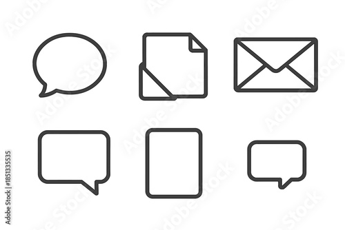 Line Style Icons. Line style icons of Message: speech bubble, folded note, envelope outline, simple chat shape, small paper,