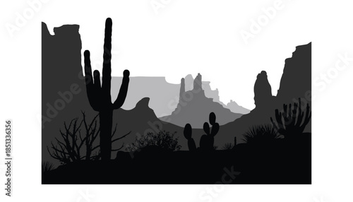 Cactus silhouette set of vector illustrations design, Various isolated  cactus logo shapes in black on white background, line art cactus desert flower character symbol, icon and sketch imitation
