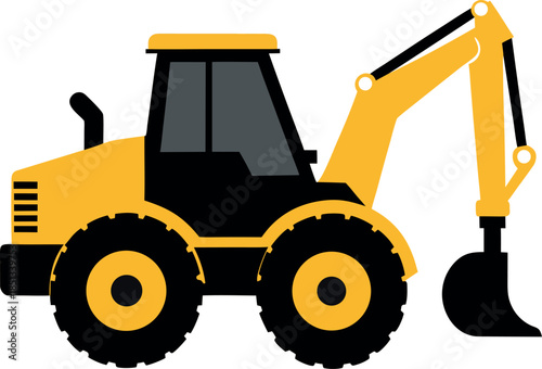 Yellow and Black Backhoe Loader with Bucket and Large Tires Illustration