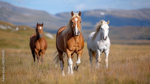 Majestic Icelandic horses courtship on sunlit plains with mountains behind