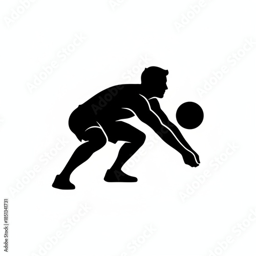 Volleyball Silhouette: A dynamic black and white silhouette of a volleyball player in action. Focus on a moment of athletic intensity and grace.