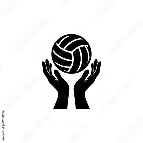 Volleyball in Hands: A simple illustration of a volleyball resting gently in the supportive hands, symbolizing the beauty of teamwork and the essence of play.