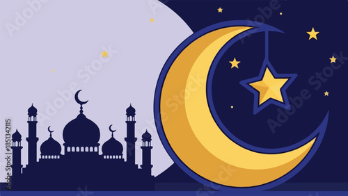 Crescent Moon Islamic Illustration.