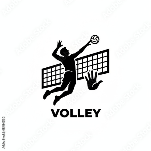 Volleyball Action Silhouette: A dynamic silhouette of a volleyball player in mid-air, poised to spike the ball over the net, conveying power, athleticism, and the essence of the game.