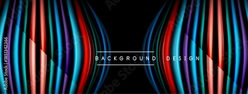 Abstract vibrant lines create dynamic visual effect. Dark background emphasizes colorful curves, modern design element.