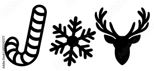 JOY Christmas, candy cane, snowflake and reindeer head