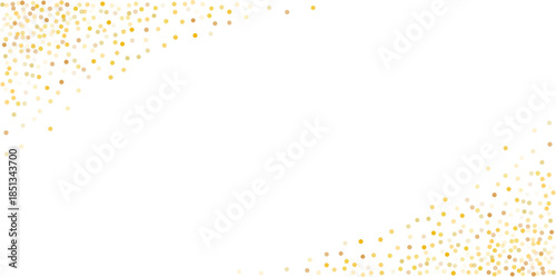 Gold glitter background vector dust falling down, flying circle Golden confetti elements. Sparkle dots, round tinsel elements celebration backdrop