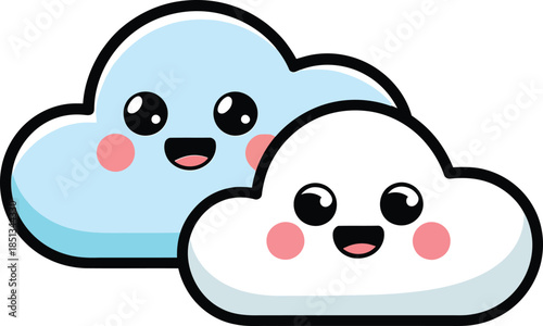 A playful and whimsical illustration of smiling clouds, perfect for children's themes, nurseries, or joyful designs. The cute expressions and soft colors contribute to a light-hearted and cheerful.