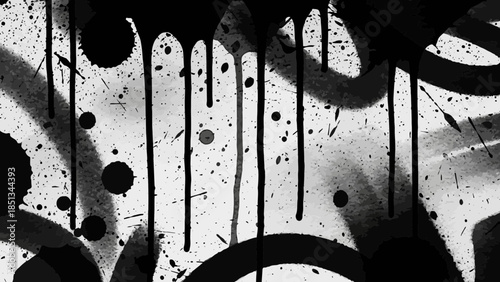 Monochrome graffiti style design with splatters and drips for a modern aesthetic