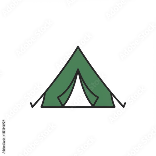 Green Camping Tent Graphic on White Background for Outdoor Adventure and Travel