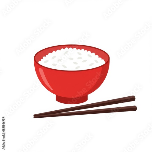 Bowl of White Rice with Wooden Chopsticks Asian Food Culture Cuisine